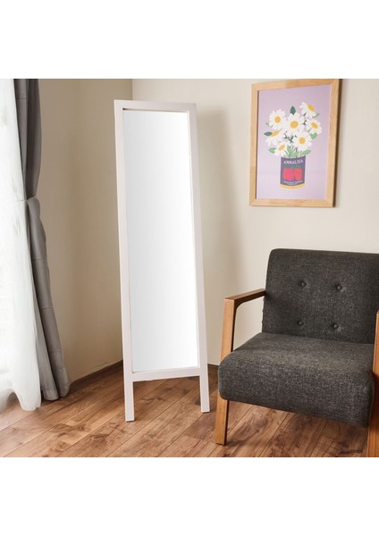 Deco Ahşap Boy Aynası - Beyaz - 160X45 cm