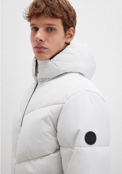 Kapüşonlu Gri Şişme Mont 0110360-83746