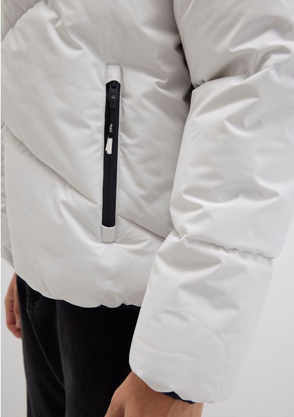 Kapüşonlu Gri Şişme Mont 0110360-83746