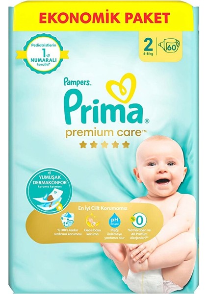 Bebek Bezi Premium Care 2 Beden Mini Ekonomik Paket 4-8 kg 60 Adet fiyatları
