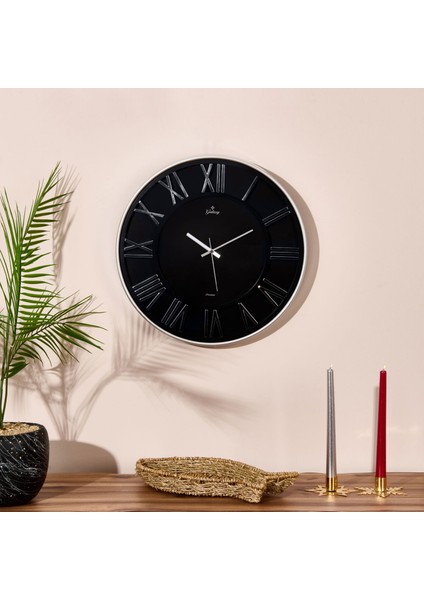 Exclusive Roma Rakam Duvar Saati - Gümüş / Siyah - 43 cm