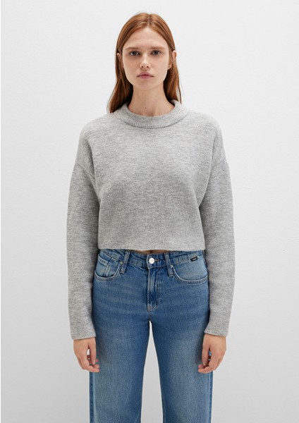 Yün Karışımlı Bisiklet Yaka Crop Gri Kazak 1710496-83096