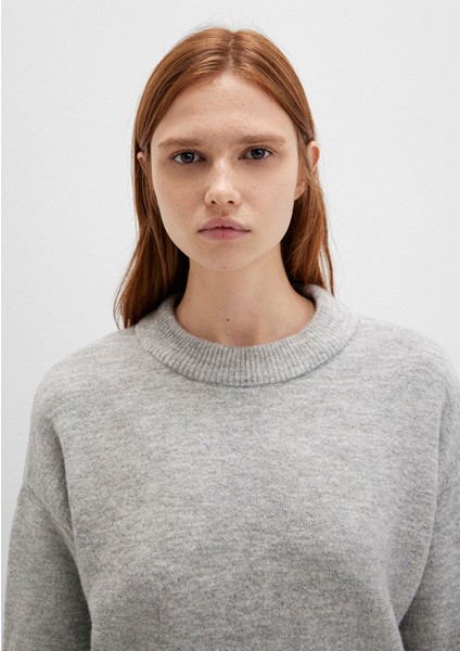 Yün Karışımlı Bisiklet Yaka Crop Gri Kazak 1710496-83096