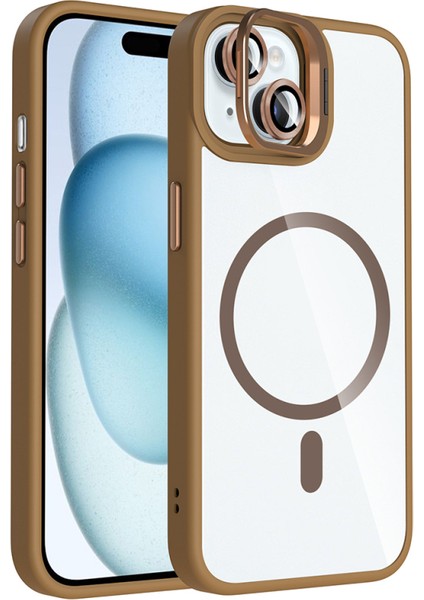 iPhone 15 Kılıf Standlı ve Lens Hediyeli Telen M-Safe Case Cover Kapak