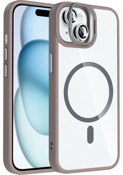 iPhone 15 Kılıf Kamera Bölümü Standlı Magsafeli Özelikli Lens Koruyucu Hediyeli Premium Kapak Rcv/etro
