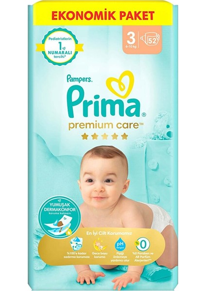 Bebek Bezi Premium Care 3 Beden Midi Ekonomik Paket 6-10 kg 52 Adet fiyatları