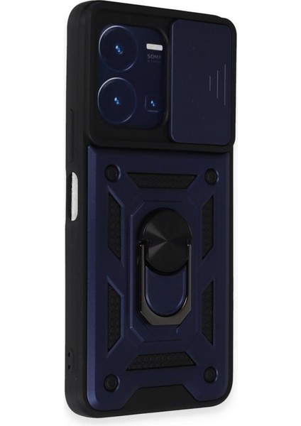 Vivo Y35 Kamera Sürgülü Tam Koruma Sert Silikon Kapak Ryc/ Pars Yüzüklü