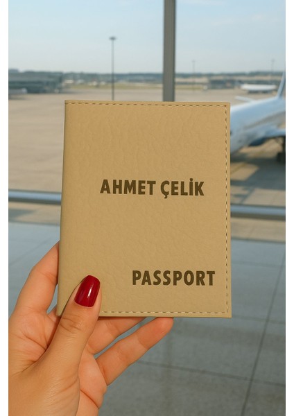 Isme Özel Deri Pasaport Kılıfı Pasaport Taşıma Cüzdanı - Fildişi