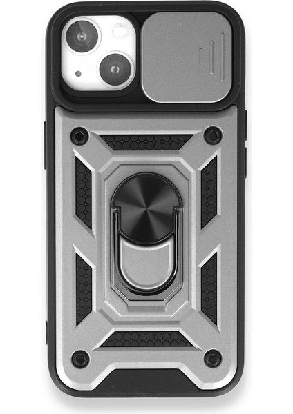 iPhone 13 Kamera Sürgülü Tam Koruma Sert Silikon Kapak Ryc/ Pars Yüzüklü