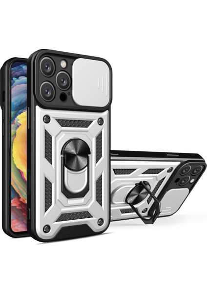 iPhone 16 Pro Max Kamera Sürgülü Tam Koruma Sert Silikon Kapak Ryc/ Pars Yüzüklü