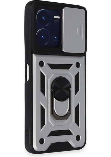 Vivo Y35 Kamera Sürgülü Tam Koruma Sert Silikon Kapak Ryc/ Pars Yüzüklü