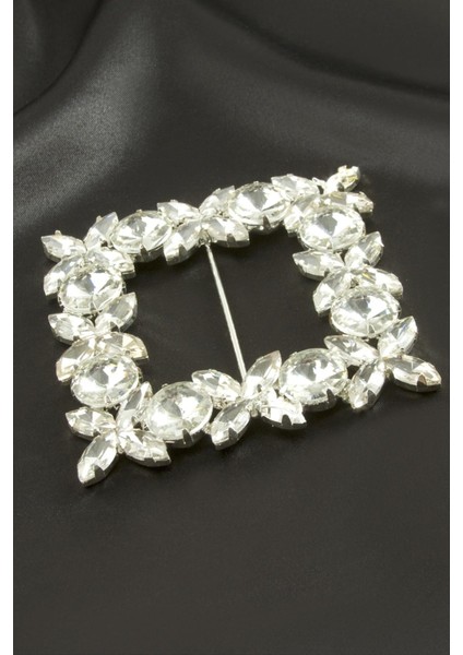 Nrzsnt Çiçek Kare Taşlı Kemer Tokası-Yeşil