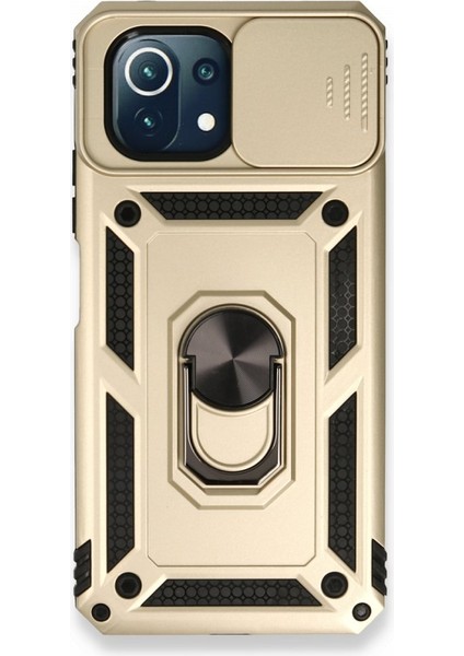 Xiaomi Mi 11 Lite Kamera Sürgülü Tam Koruma Sert Silikon Kapak Ryc/ Pars Yüzüklü