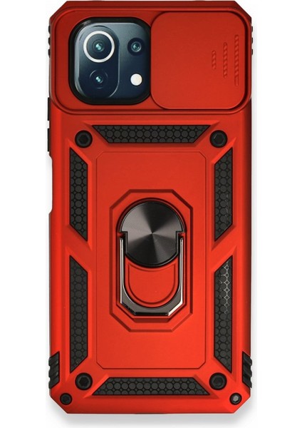 Xiaomi Mi 11 Lite Kamera Sürgülü Tam Koruma Sert Silikon Kapak Ryc/ Pars Yüzüklü