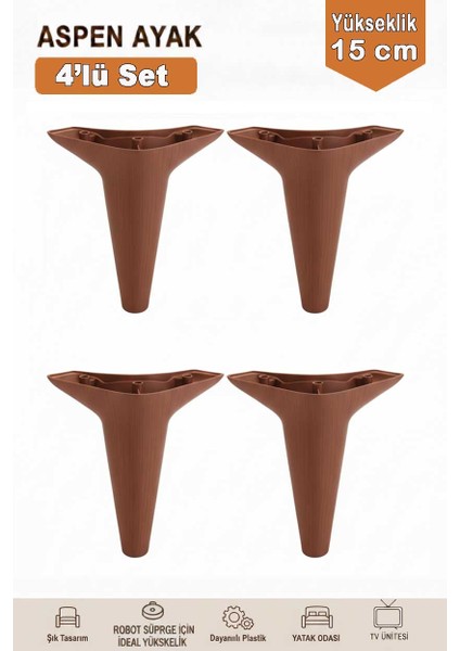 Aspen 15 cm (4'lü Set) Koltuk Baza Dolap Tv Ünitesi Yatak Odası Konsol Ayağı