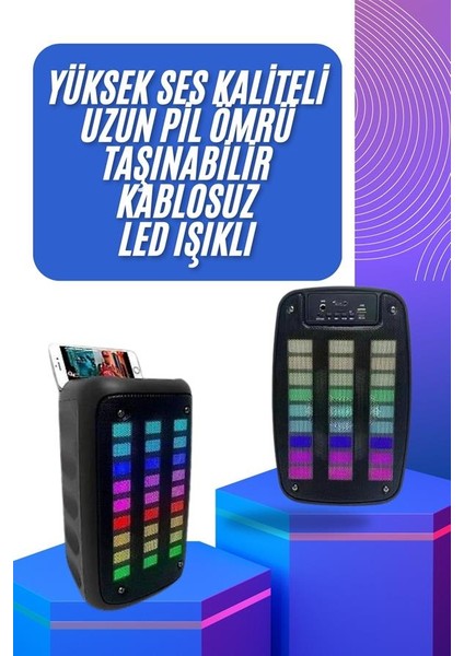 Nrzsnt Taşınabilir 6.5 Inç LED Bluetooth Kareoke Hoparlör Rgb Işıklı Radyolu