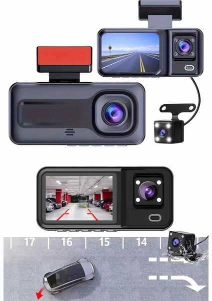 Nrzsnt 1080P Sürüş Kaydedici 2 Inç Araç Araba Ön Iç Arka Dvr IPS Ekran indirimleri