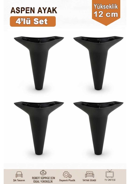 Aspen 12 cm (4'lü Set) Koltuk Baza Dolap Tv Ünitesi Yatak Odası Konsol Ayağı