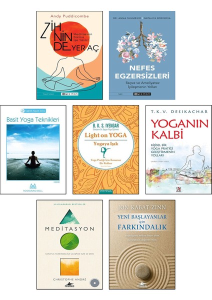 Nefes Egzersizleri + Zihninde Yer Aç + Yoganın Kalbi + Light On Yoga Yogaya Işık + Basit Yoga Teknikleri + Meditasyon + Yeni Başlayanlar Için Farkındalık / 7 Kitap Set