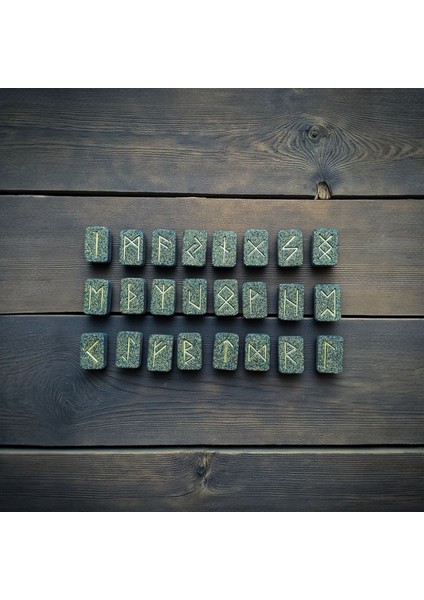 El Yapımı Mavi Reçine Rune Taş Seti (25 Adet) - Viking Runik Alfabe Ve Meditasyon Taşları