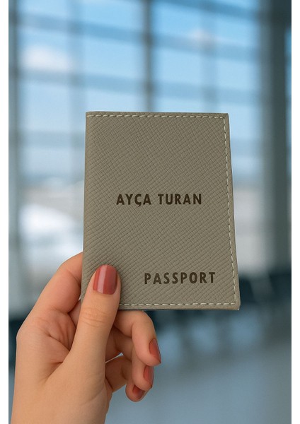 Isme Özel Deri Pasaport Kılıfı Pasaport Model Taşıma Cüzdanı Steliza Marka Standart Tipli Bej Rengi