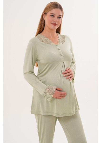 Mecit 5808 Yeşil Hamile Lohusa Pijama Takımı