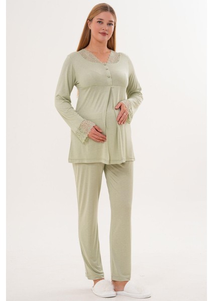 Mecit 5808 Yeşil Hamile Lohusa Pijama Takımı modelleri