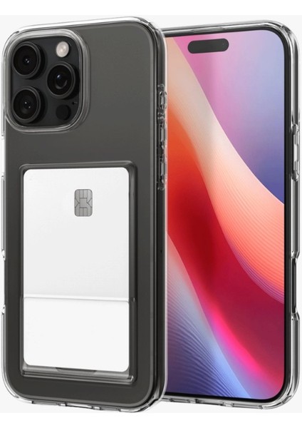 iPhone 16 Pro Max Kart Hazneli Şeffaf Silikon Kılıf Rcv/kart Şeffaf