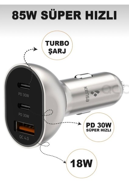 100 Watt Type-C + Usb-A Araç Şarj Aleti iPhone & Android & Notebook Araç Içi Şarj Cihazı fiyatları