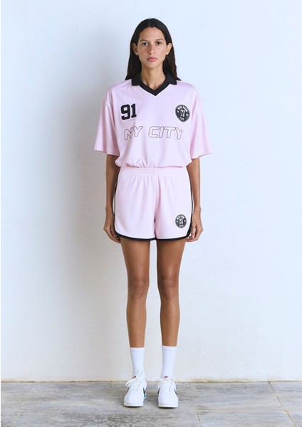 M Baskılı Biye Detaylı Pembe Şort 1410187-87110