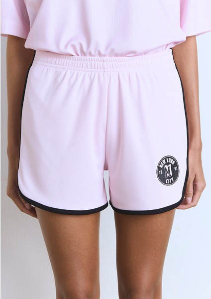 M Baskılı Biye Detaylı Pembe Şort 1410187-87110