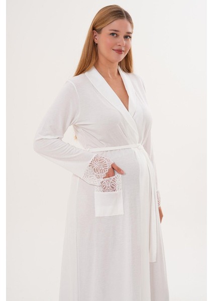 Mecit 6306 Ekru Kadın Uzun Sabahlık modelleri