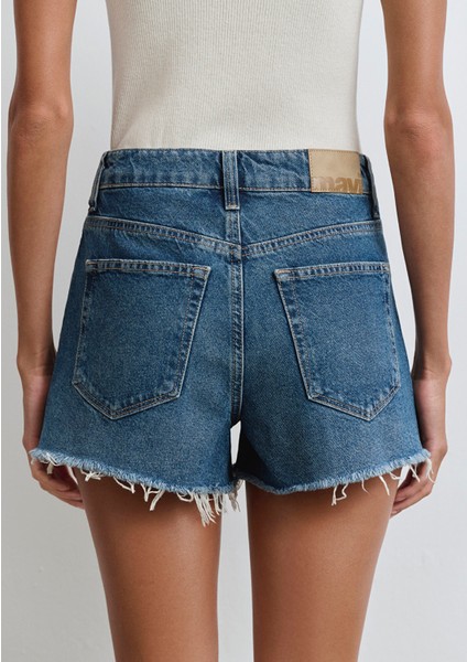 Cherry 90lar Puslu Koyu Mavi Jean Şort 1410022-89732