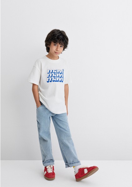 Mavi Logo Baskılı Ekru Tişört 6610284-70057