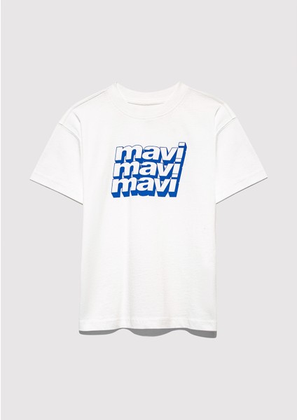 Mavi Logo Baskılı Ekru Tişört 6610284-70057