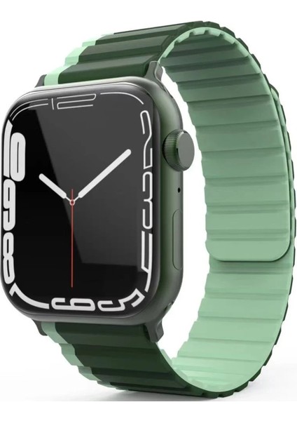 Xmpdby Movenchy Apple Watch 42MM Mo-Wb1 Çift Renk Mıknatıslı Silikon Kordon - Koyu Yeşil-Açık Yeşil