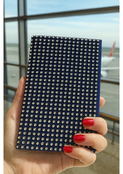 Taş Kaplı Deri Pasaport Kılıfı Pasaport Model Kartlıklı Taşıma Cüzdanı Kılıfı Beyaz Gold Siyah