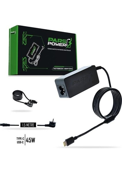 Pars Power PRS-049 45W 20V 2.25A- (Type-C) Siyah Adaptör