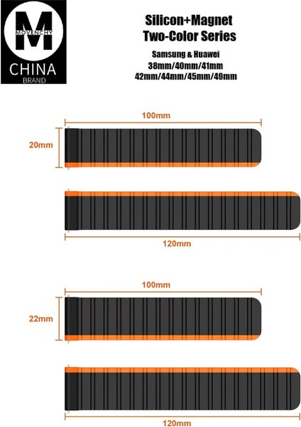 Xmpdby Movenchy Apple Watch 42MM Mo-Wb1 Çift Renk Mıknatıslı Silikon Kordon - Siyah-Turuncu fiyatları