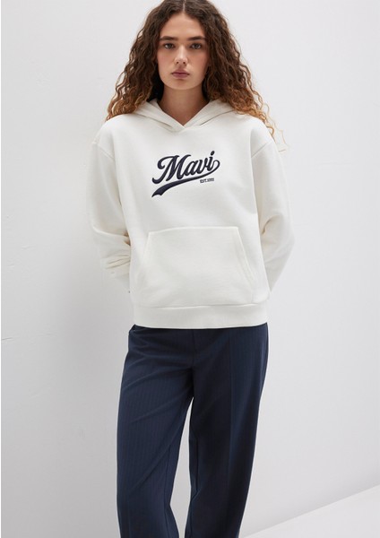 Mavi Logo Baskılı Kapüşonlu Beyaz Sweatshirt 1S10420-80194
