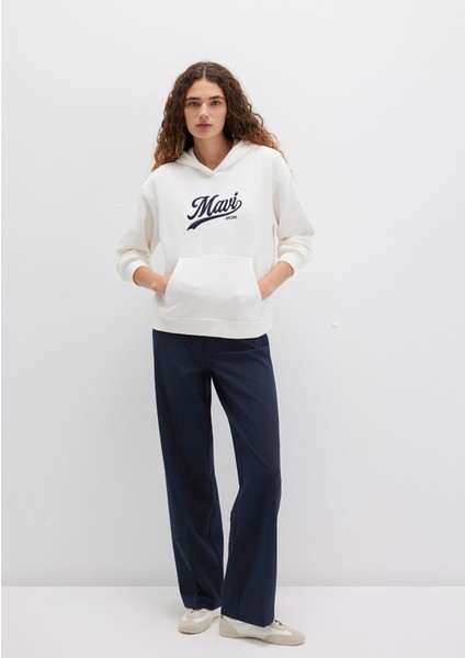 Mavi Logo Baskılı Kapüşonlu Beyaz Sweatshirt 1S10420-80194