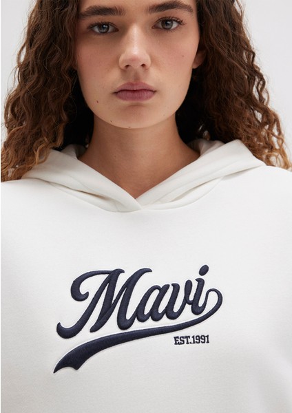 Mavi Logo Baskılı Kapüşonlu Beyaz Sweatshirt 1S10420-80194