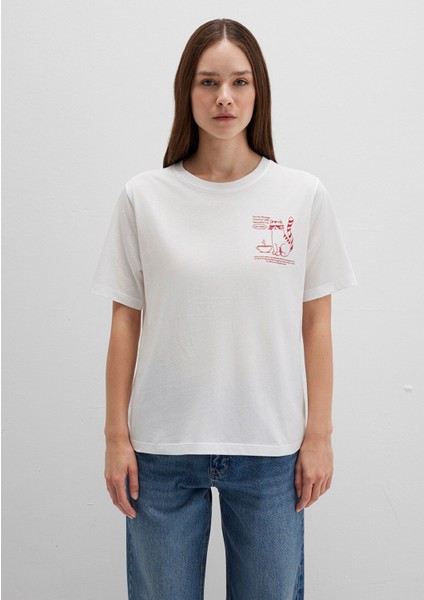 Kedi Baskılı Ekru Tişört 1613474-70057