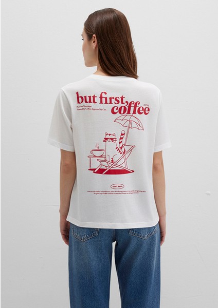 Kedi Baskılı Ekru Tişört 1613474-70057