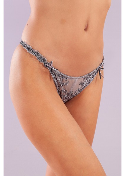Giselle Mini String, Kadın Güpürlü Saten Gri String Külot fiyatları