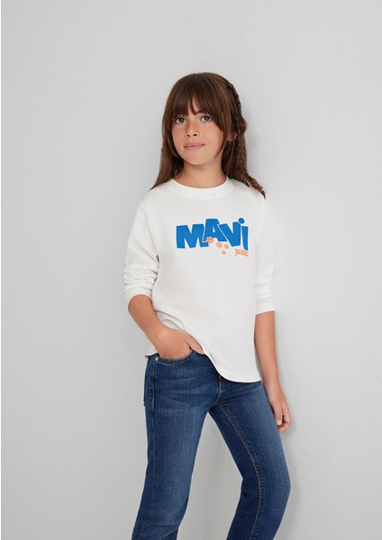 Mavi Pati Baskılı Ekru Tişört 7610362-70057