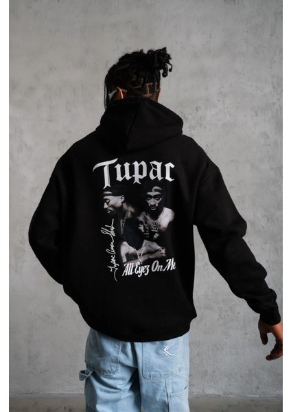 Erkek Oversize Üç Iplik Kapüşonlu Sweat – Siyah Kol ve Etek Ribana Detaylı, Ön ve Sırt Baskılı, Kanguru Cepli Rahat Kalıp Model fiyatları