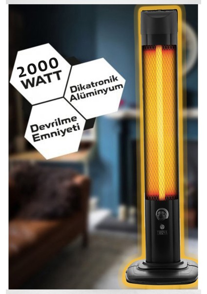 Kule Tipi Dik Isıtıcı Elektrikli Soba Tasarruflu Devrilme Emniyetli 2000W Garantili modelleri