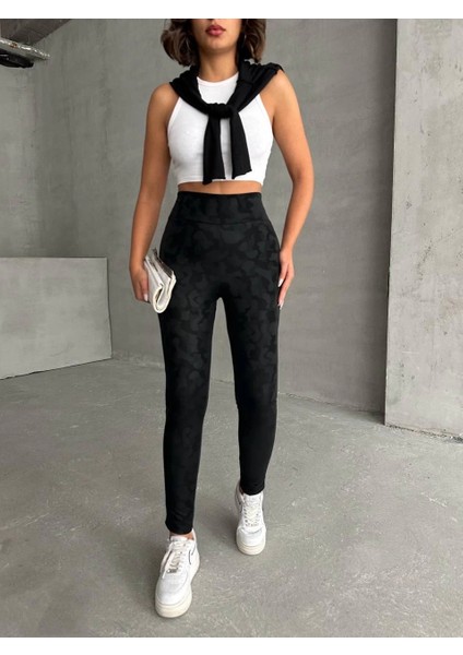 Gizli Yan Fermuarlı Bulut Desenli Tayt Siyah H248638 indirimleri