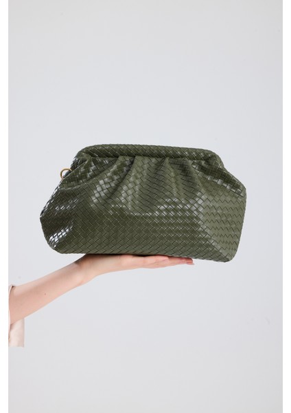 Liora Haki Örgü Detaylı Portföy Kadın Omuz, Kol ve El Çantası